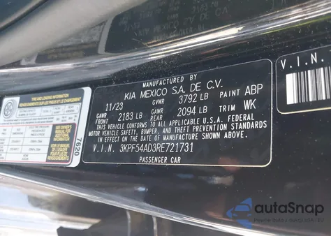 2024 Kia Forte Gt-Line z USA, uszkodzony, nr VIN 3KPF54AD3RE721731